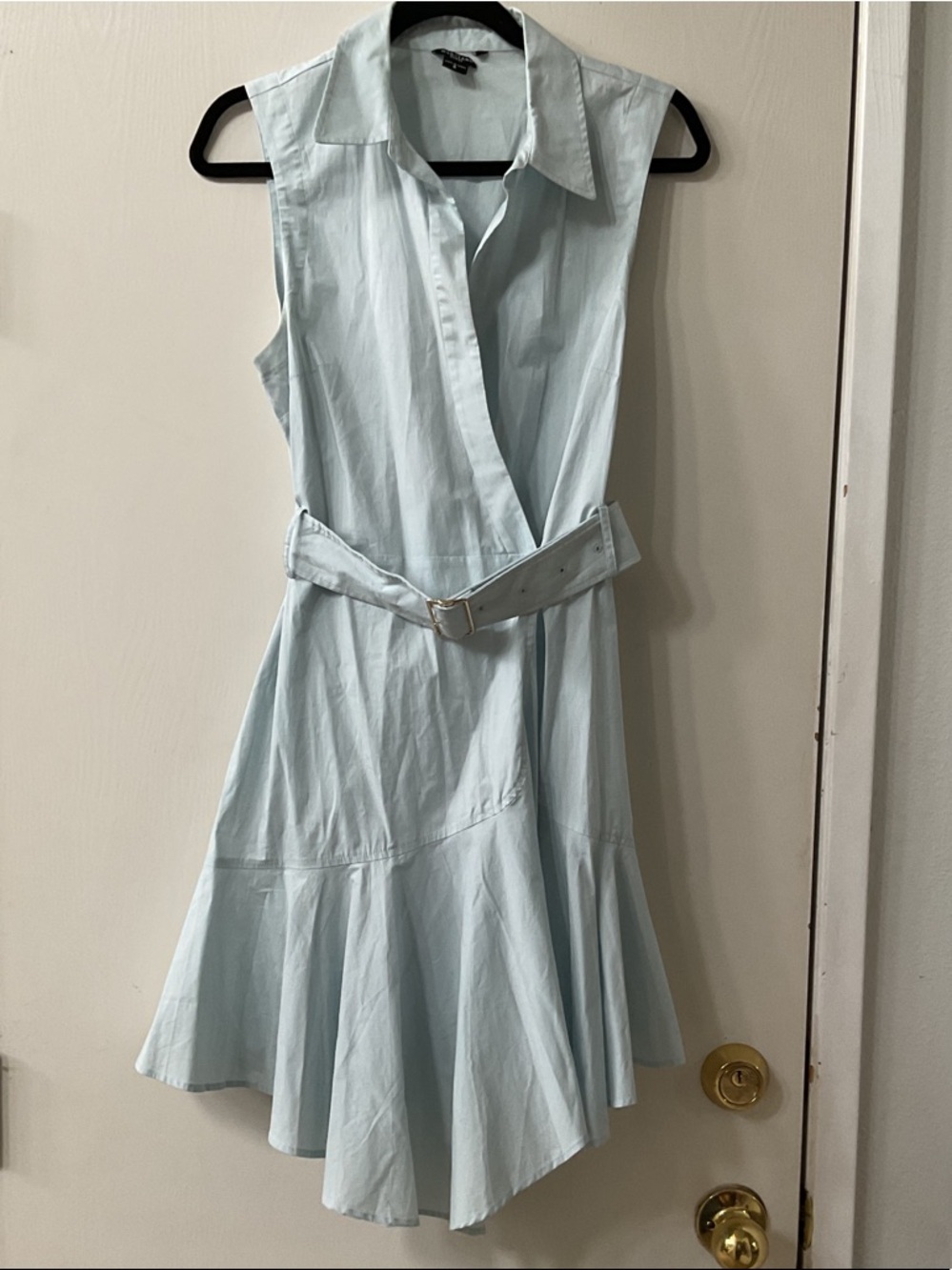 Marciano Light Blue Sleeveless Belted Shirt Dress